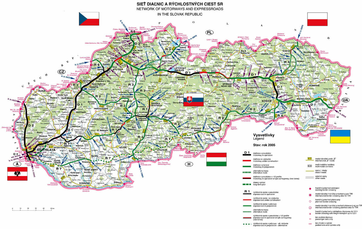 Carreteras de Eslovaquia y entradas en coche al país