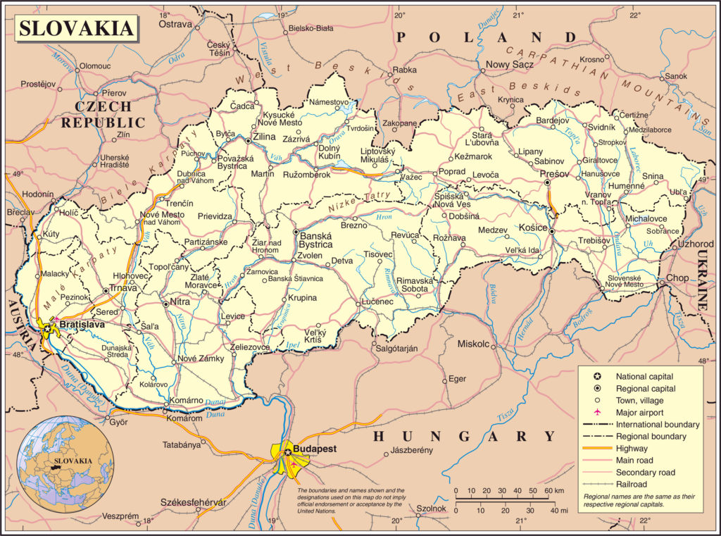 Mapa de carreteras de Eslovaquia
