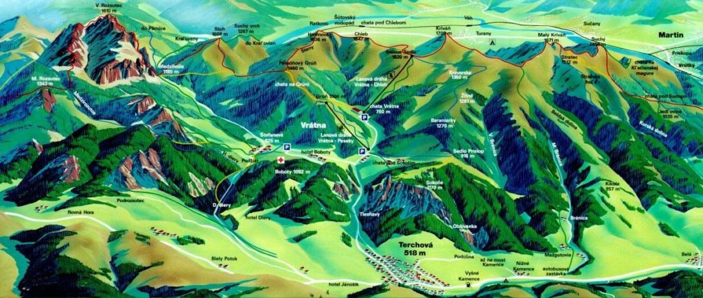 Mapa de las montañas de Mala Fatra